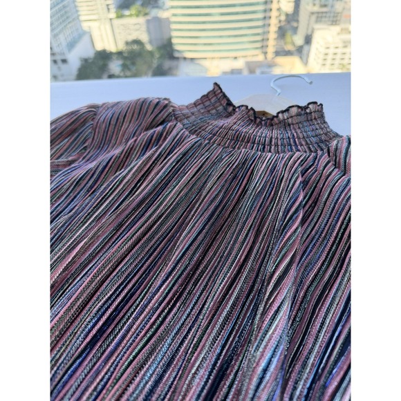 Anthropologie Metallic Lluvia Long Sleeve Mini Dress Rainbow Striped M - Picture 3 of 10